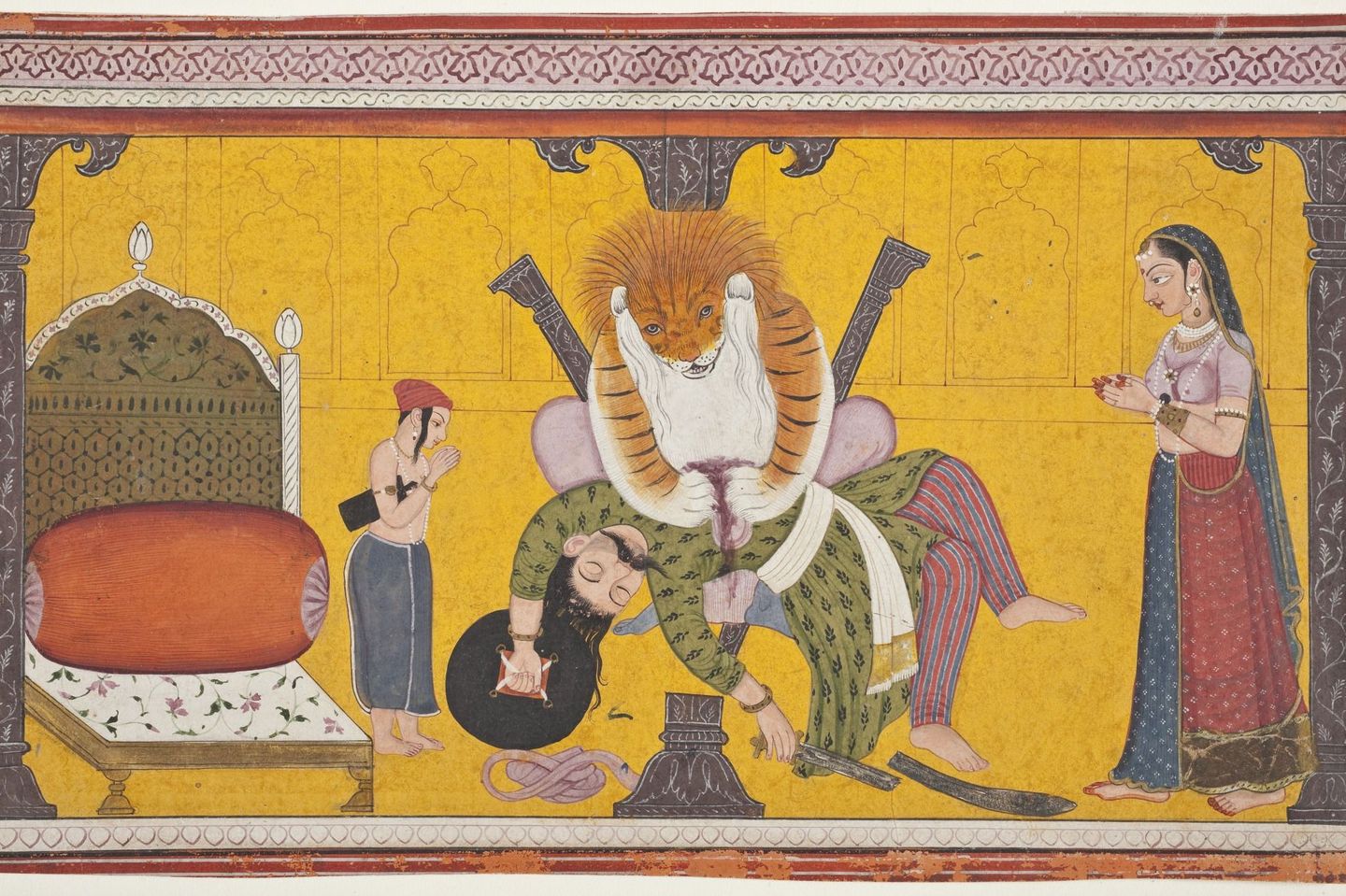 Narasinha tötet Hiranyakashipu - Aus einer Bhagavata Purana (1760-1770)